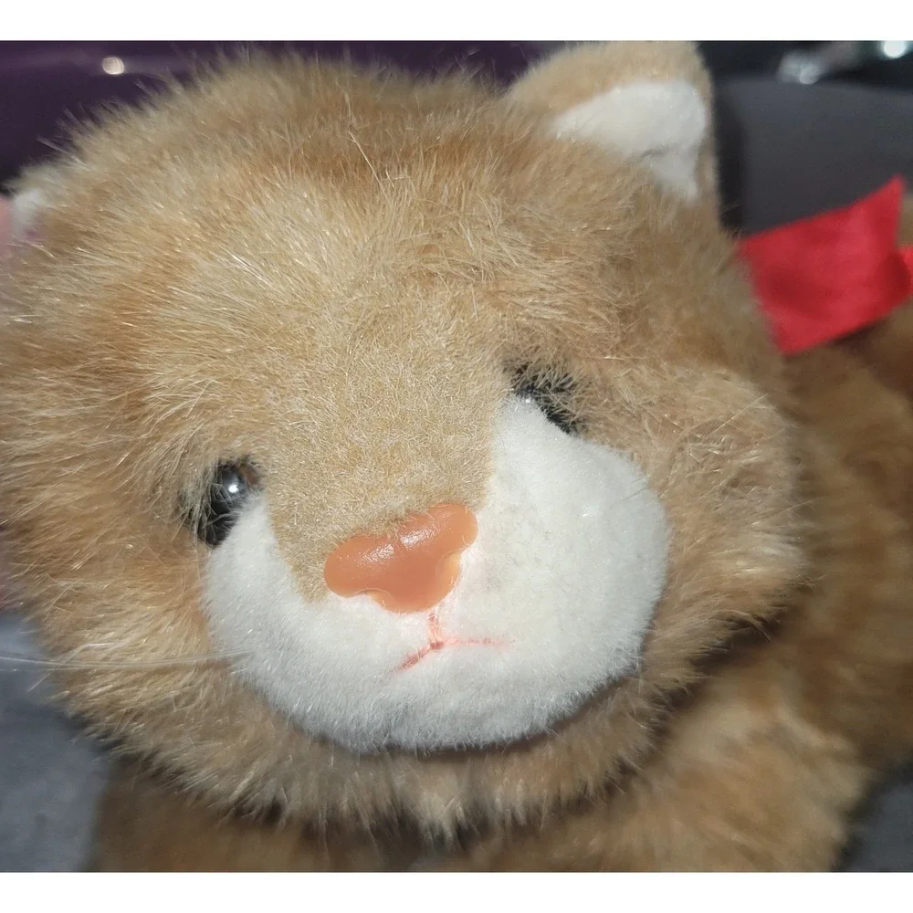 Vintage Ty Inc 1995 Ginger Tabby Cat Plush Tan White Striped Red Ribbon Korea